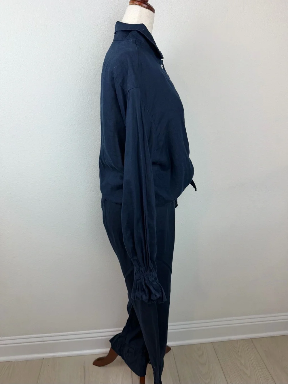 SLEEPER Navy Blue Rumba Linen Lounge Suit Set Size Small
